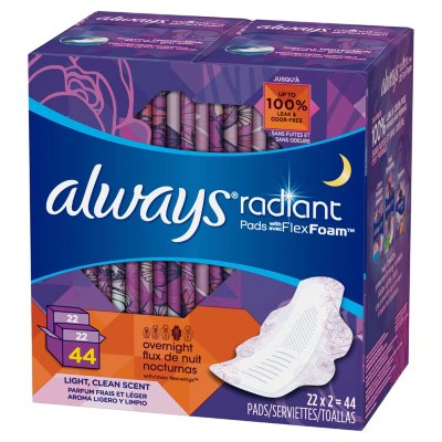Always Radiant Pads with FlexFoam, Overnight (44 ct.) - Sam's Club