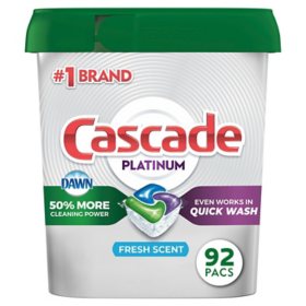 Cascade Platinum ActionPacs Dishwasher Detergent Pods, Fresh Scent (92 ct.)