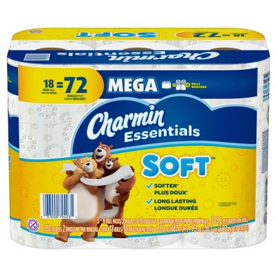 Charmin Essentials Soft Toilet Paper- 18 Mega Rolls - Sam's Club