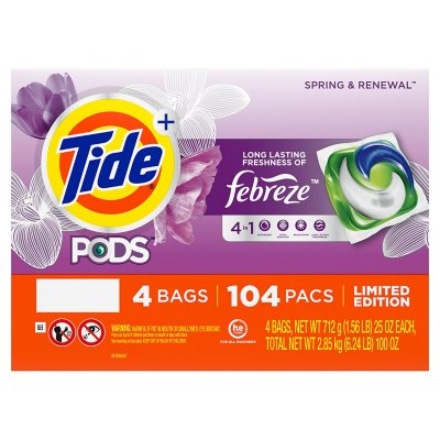 Tide PODS + Febreze Liquid Laundry Detergent Pacs, Spring & Renewal (104  ct.) - Sam's Club