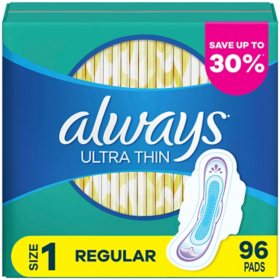 Always Ultra Thin Regular Pads with Flexi-Wings, Unscented - Size 1, 96 ct.