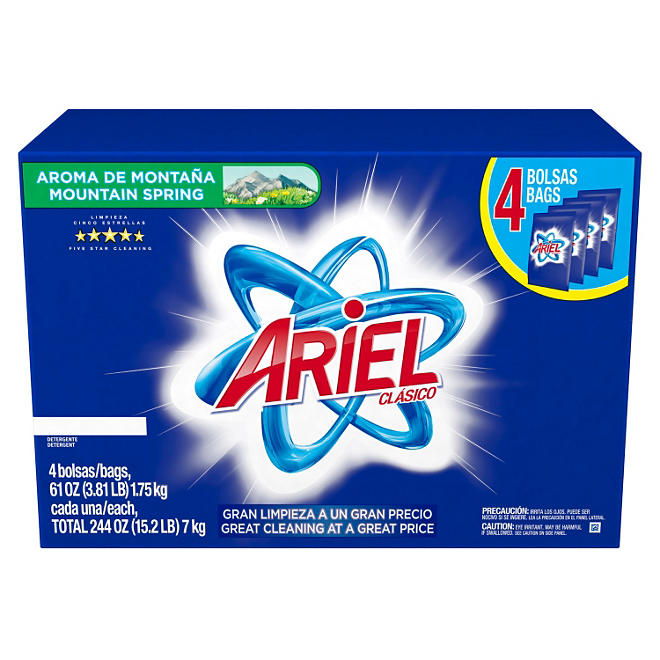 Ariel Clasico Powder Laundry Detergent, Mountain Spring (128 loads, 4 61-oz. bags)