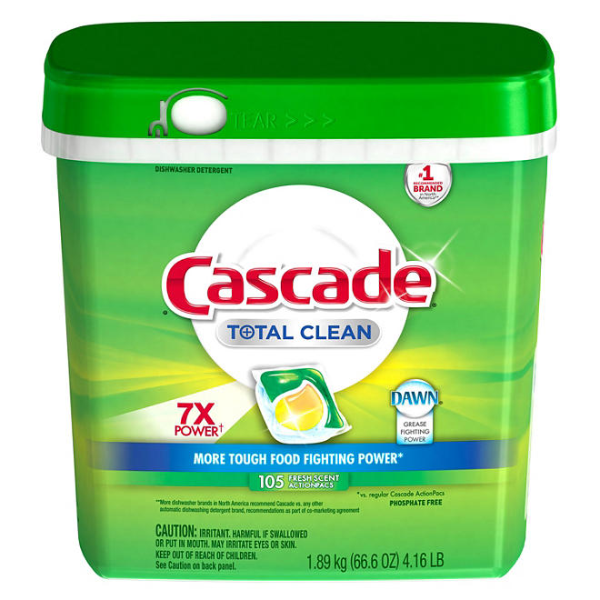 Cascade Total Clean ActionPacs Dishwasher Detergent (Fresh, 105 ct.)