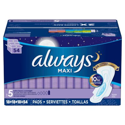 Always Maxi, Size 5, Extra Heavy Overnight Pads With Wings