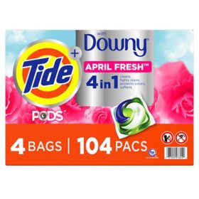 Tide PODS with a Touch of Downy, Liquid Laundry Detergent Pacs, April Fresh, 104 Count