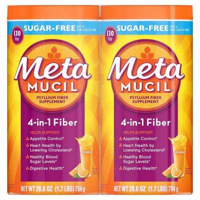 Metamucil Fiber 4-in-1 Psyllium Sugar-Free Fiber Supplement Powder, Orange  ( oz., 2 pk.) - Sam's Club