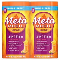 Metamucil Fiber, 4-in-1 Psyllium Fiber Supplement, Sugar-Free Powder, Orange Smooth Flavored Drink, 260 Servings