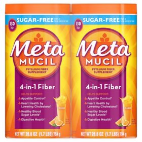 Metamucil Fiber 4-in-1 Psyllium Sugar-Free Fiber Supplement Powder, Orange  (26.6 oz., 2 pk.)