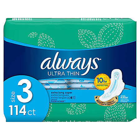 Always My Fit Ultra Thin Size 3 Extra Long Super Pads With Wings Unscented (114 ct.)