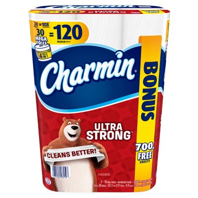 Charmin Ultra Strong Toilet Paper 30 Mega Rolls Bonus Pack - Sam's Club