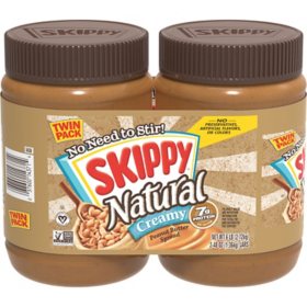 Skippy Natural Creamy Peanut Butter Spread, 48 oz., 2 pk.