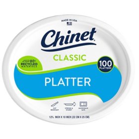 Chinet Classic White Oval Platter Plates, 12.625" x 10" (100 ct.)