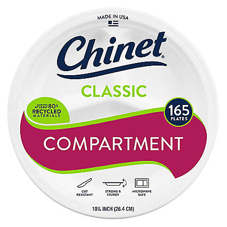 Chinet Classic White 10-3/8" Dinner Compartment Plates (165 ct.)