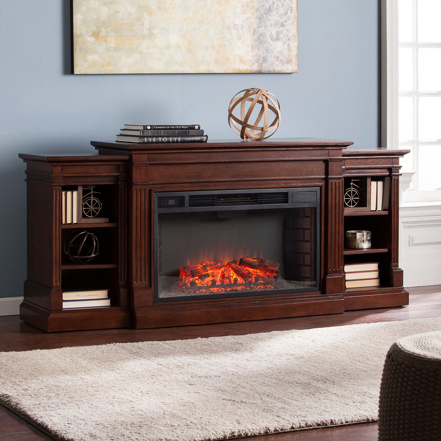 Orian Widescreen Electric Fireplace with Bookcases