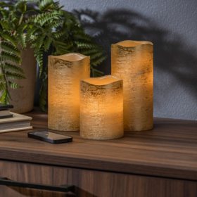 Set of 3 Gold Wavy Edge Wax Candles