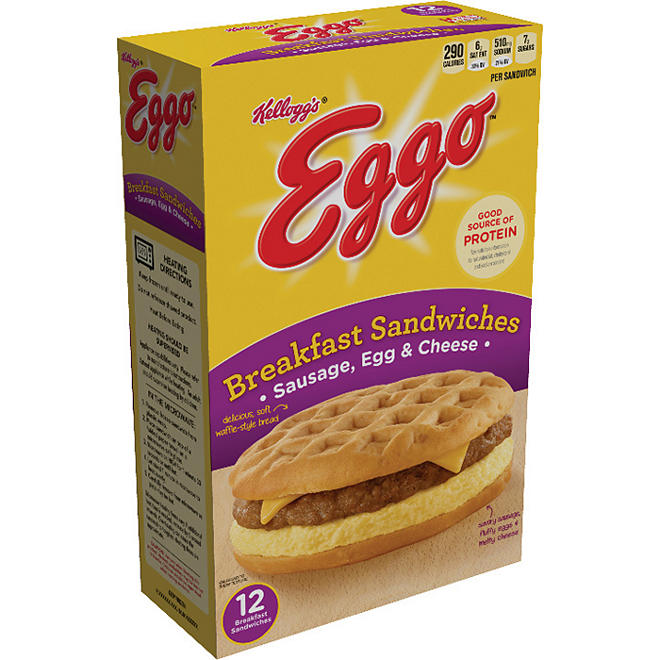 Kellogg's Eggo Breakfast Sandwiches, Sausage Egg and Cheese (12 ct.)