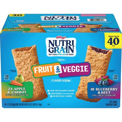 NutriGrain Fruit and Veggie Soft Baked Snack Bars, Variety Pack (49 oz