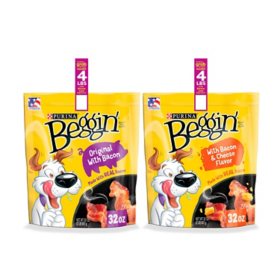 Purina Beggin' Strips Dog Treats, Bacon & Bacon + Cheese Flavors, 32 oz., 2 pk.