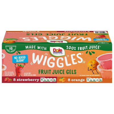 DOLE Wiggles Fruit Juice Gel Cups, Strawberry and Orange 16 pk. Sam's