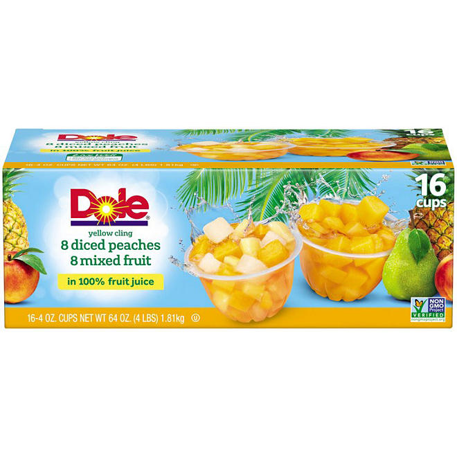 OFFLINE-Dole Fruit Bowls Diced Peaches and Mixed Fruit in 100% Fruit Juice (4 oz., 16 ct.)