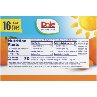 Dole® Fruit Bowls® Mandarin Oranges In 100% Fruit Juice Cups, 4 ct