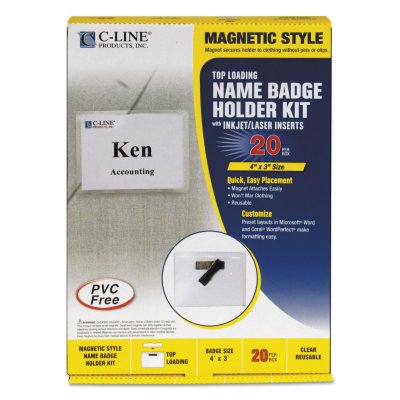 C-Line Magnetic Name Badge Holder Kit, Horizontal, 4 x 3, Clear