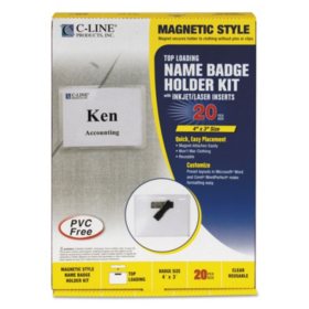 C-Line Magnetic Name Badge Holder Kit, Horizontal, 4" x 3", Clear 20 per box