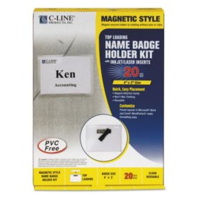C-Line Magnetic Name Badge Holder Kit, Horizontal, 4" x 3", Clear (20 per box)