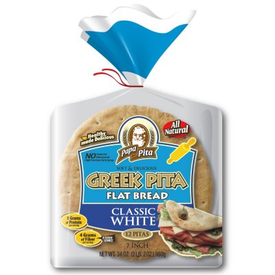 Papa Pita Greek Pita Wheat, 7" 12 ct., 28 oz. Sam's Club