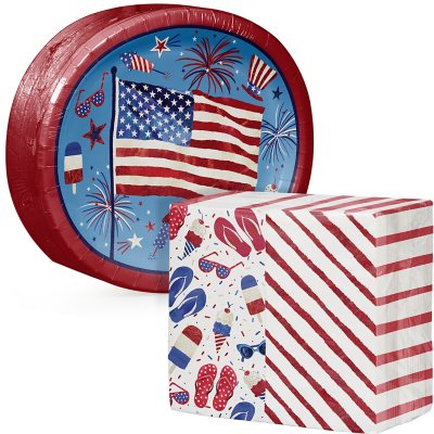 Artstyle Patriotic Fun Oval Paper Plates and Dinner Napkins (205 ct ...