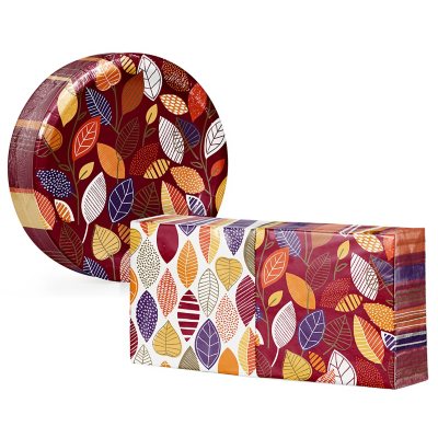 Artstyle Paper Plate & Napkin Bundle, Leaves in Autumn, 200-count