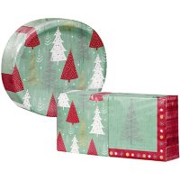 Artstyle Fancy Christmas Trees Oval Paper Plates and Napkins Kit (255 ct.)