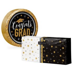 Artstyle Glittered Grad Paper Plates and Napkins Kit, 285 ct.