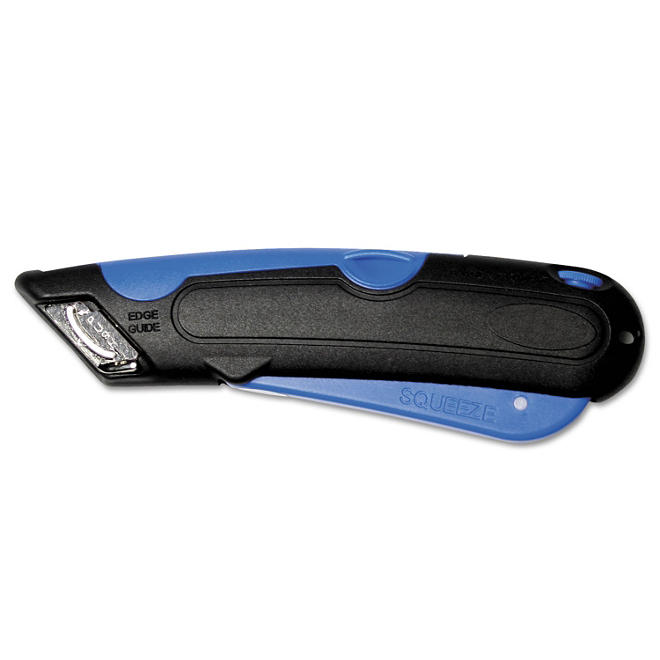 Cosco Easycut Cutter Knife with Self-Retracting Safety-Tipped Blade, Black/Blue