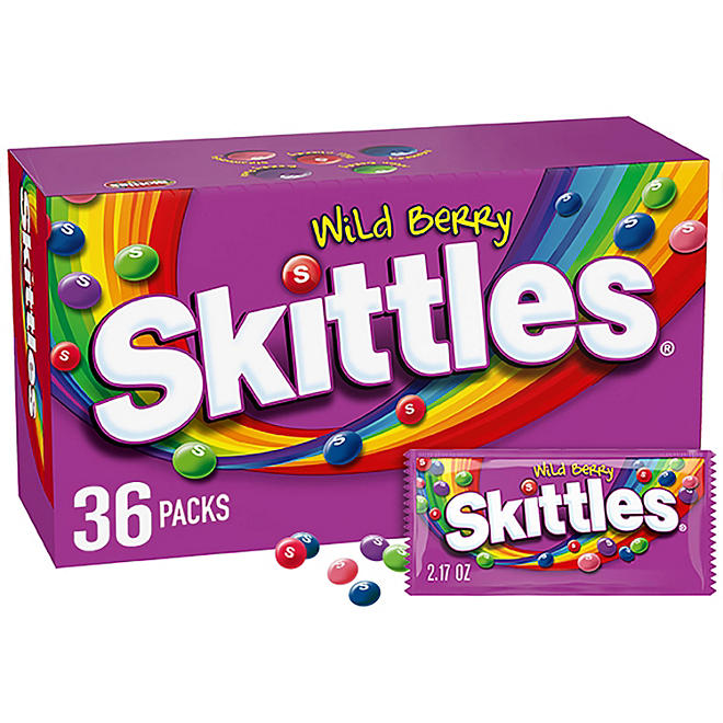 Skittles Wild Berry Fruity Chewy Candy Full Size Bulk Pack, 2.17 oz., 36 pk.