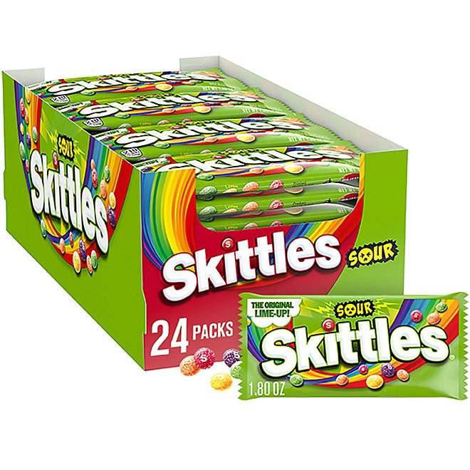 Skittles Sour Fruity Chewy Candy Full Size Bulk Pack 1.8 oz., 24 ct.