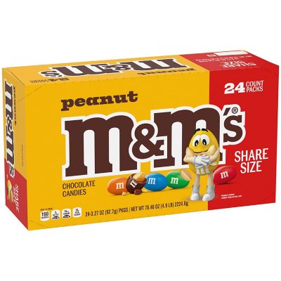 M & M Chocolate Candy, Peanut Butter - 24 pack, 1.63 oz packs