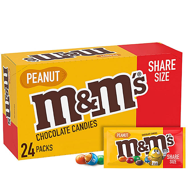 M&M'S Peanut Milk Chocolate Share Size Bulk Candy  3.27 oz., 24 ct.