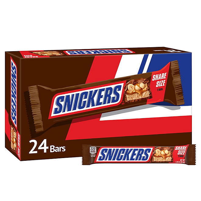 Snickers Chocolate Candy Bars Share Size Bulk Pack 3.29 oz., 24 ct.