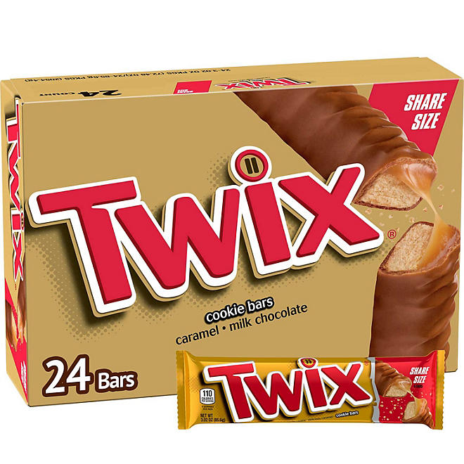 Twix Caramel Cookie Chocolate Candy Bars, Share Size, 24 ct.
