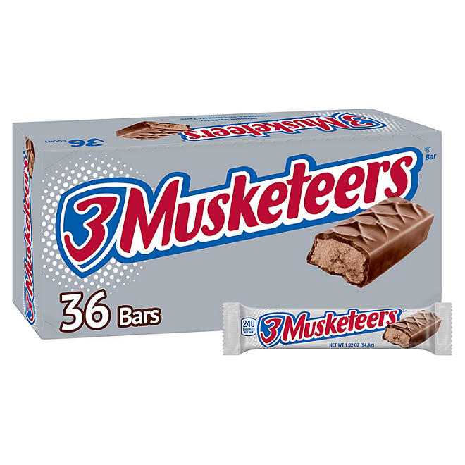 3 Musketeers Chocolate Candy Bars Full Size, Bulk Pack, 1.92 oz., 36 ct.	 					 					
