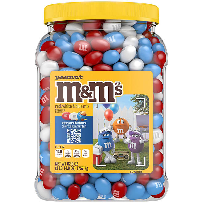 M&M'S Milk Chocolate Peanut Red, White & Blue Bulk Candy Jar, 62 oz.