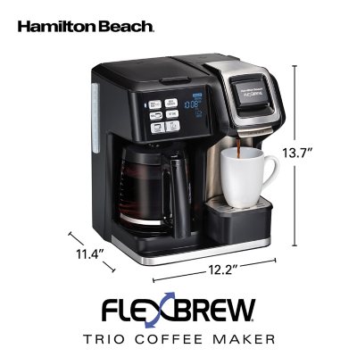 Hamilton Beach FlexBrew Trio 2-Way Coffee Maker, Compatible with K-Cup Pods  or Grounds, Combo, Single Serve & Full 12c Thermal Pot, Black and