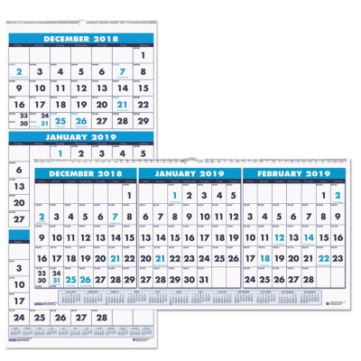 House of Doolittle Recycled Three-Month Format Wall Calendar, 12 1/4 x ...