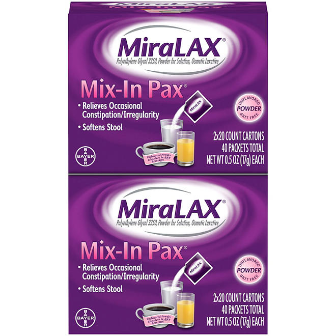 MiraLAX Mix-In Polyethylene Glycol 3350 Powder Laxative, Single Dose (40 ct.)