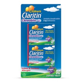 Children's Claritin Non-Drowsy Chewable Tablets, 5 mg Loratadine, Grape 40 ct./pk., 2 pk.