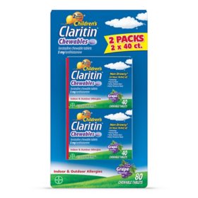 Children's Claritin Non-Drowsy Chewable Tablets, 5 mg Loratadine, Grape 40 ct./pk., 2 pk.