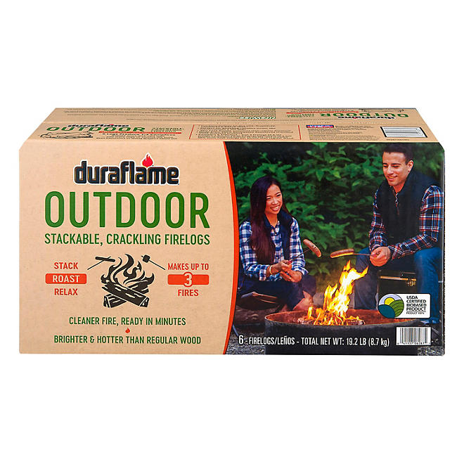 Duraflame Outdoor Crackling Firelogs, Case of 6 Logs for up to 3 Fires