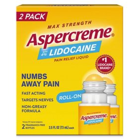 Aspercreme Pain Relief Roll-On, 4% Lidocaine, 2.5 oz., 2 pk.