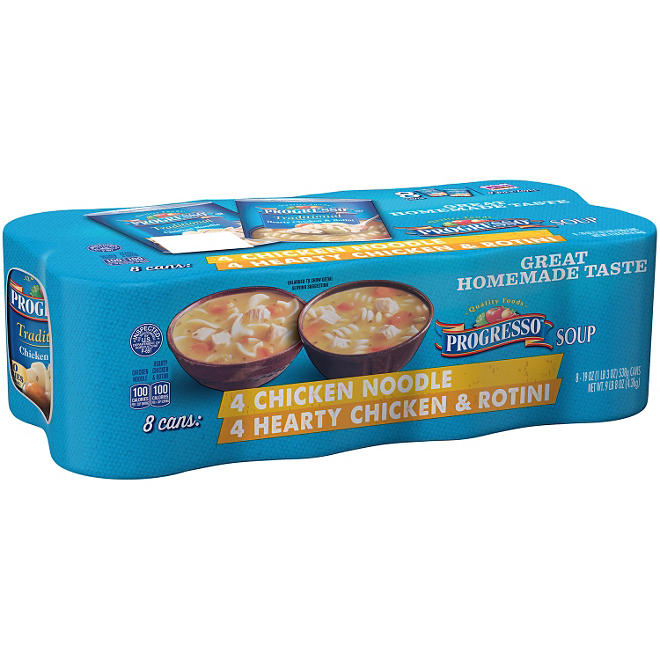 Progresso Chicken Noodle and Hearty Chicken and Rotini Soup (19 oz., 8 pk.)